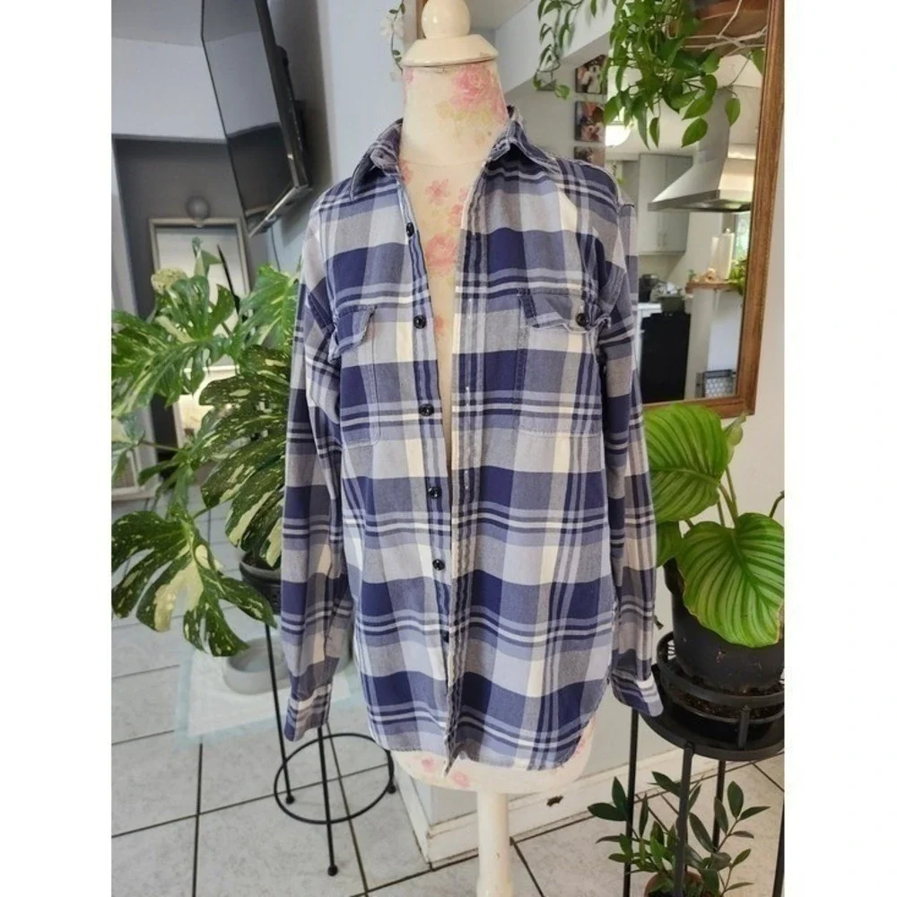J.Crew Men's Small Blue Plaid‎ Cotton Flannel Button Up Shirt 100%cotton